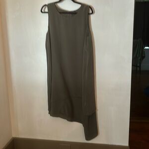 Eileen Fisher 100% silk asymmetrical dress. Green/grey in color. XL